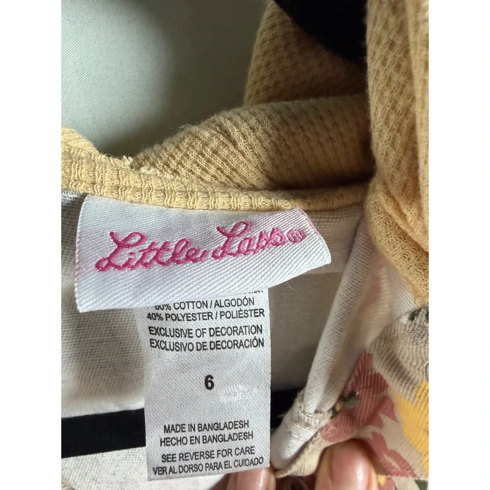 Little Lass Girls Tan Floral Twill Hooded Jacket Snap Front Size 6 cottagecore‎